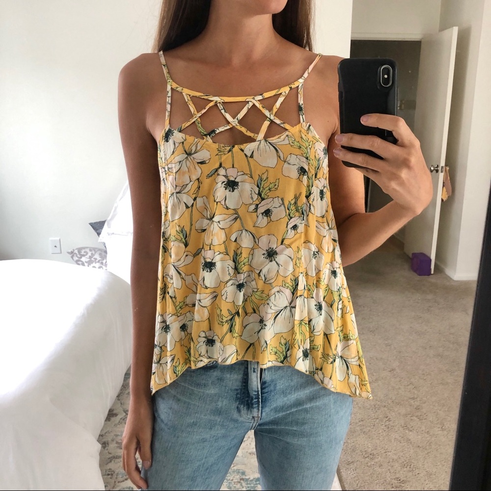 Yellow poppy print tank